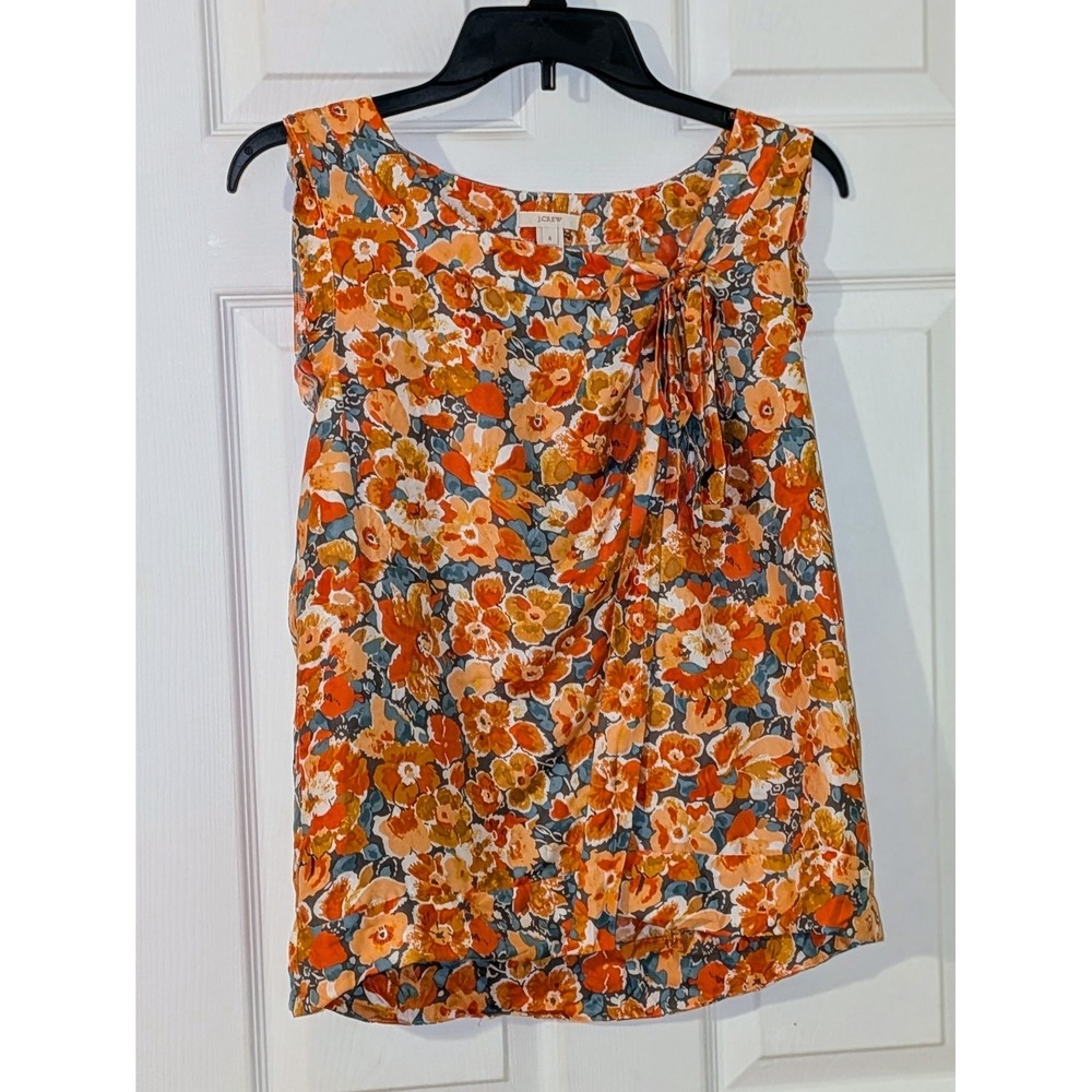 J. Crew Silk Floral Tie Front Sleeveless Blouse Top‎ Size 6 Orange
